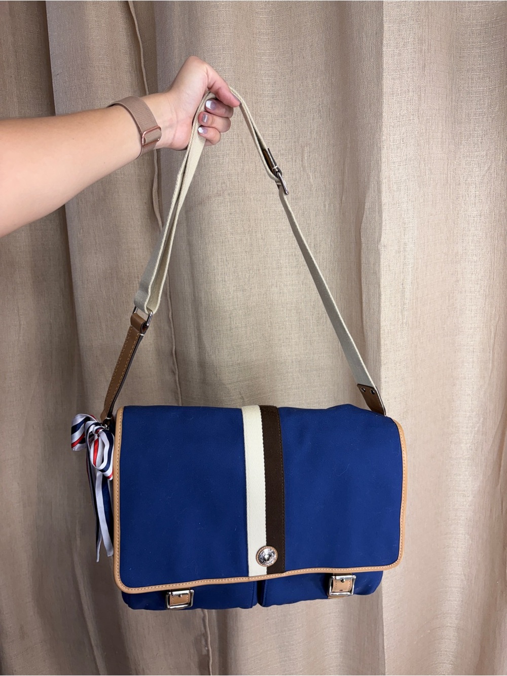 Coach Messenger Bag Blue Canvas Crossbody Bag with Trim